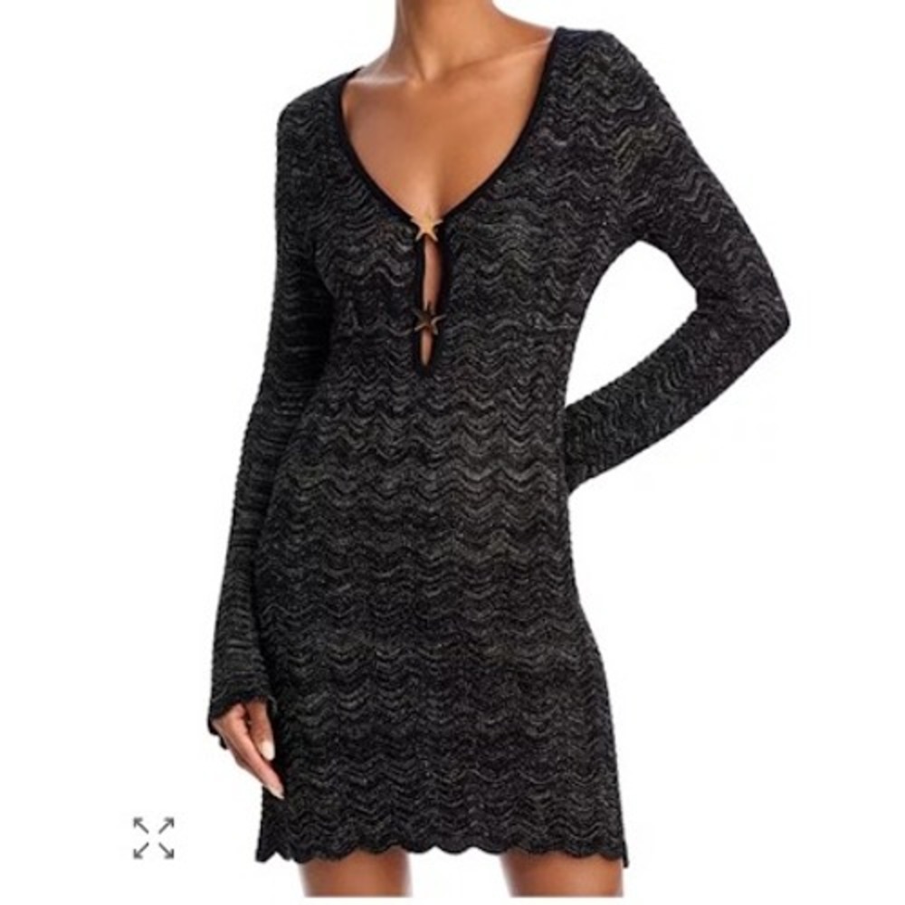 Capittana Ella Star Mini Dress Black Gold Long Sleeve Cover‎ Up XS/S